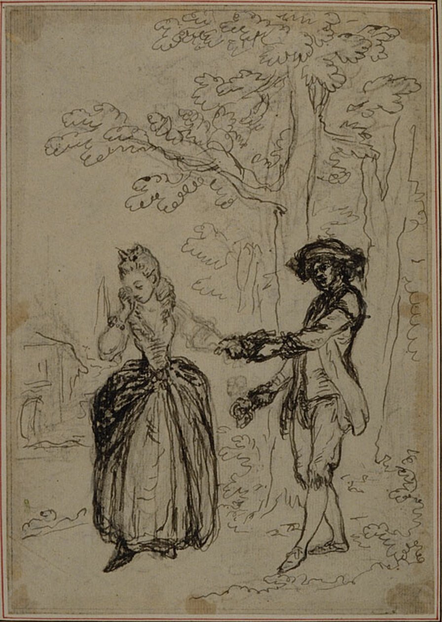 Estudio para una segunda edición, nunca publicada, de "La Partie de Chasse de Henri IV" de Colle, Acto II, Escena 3 de Hubert Francois Gravelot