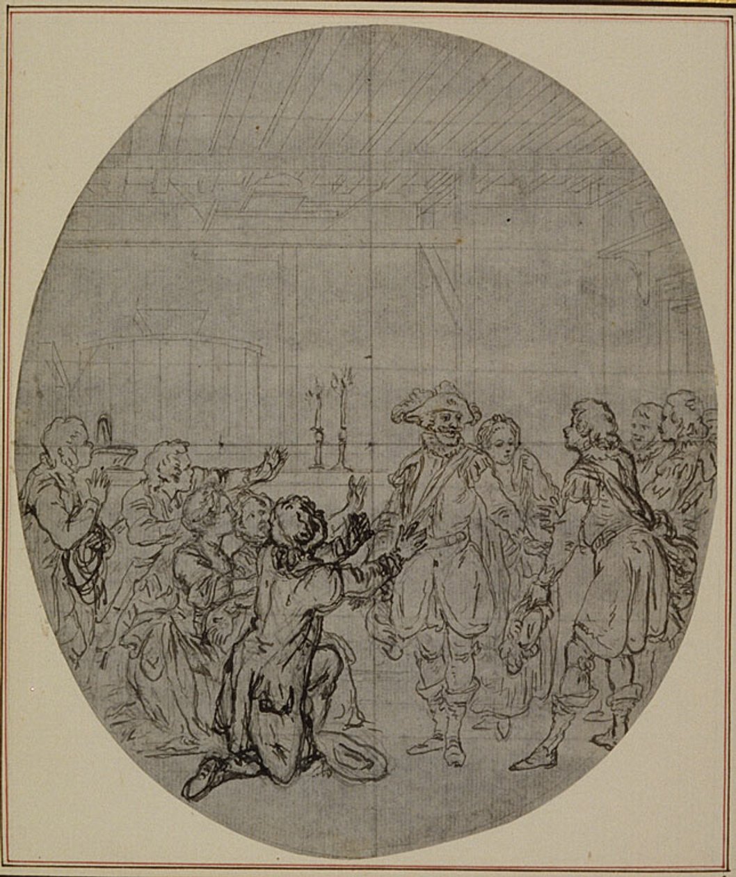 Estudio para una segunda edición, nunca publicada, de "La Partie de Chasse de Henri IV" de Colle, Acto III, Escena 13 de Hubert Francois Gravelot