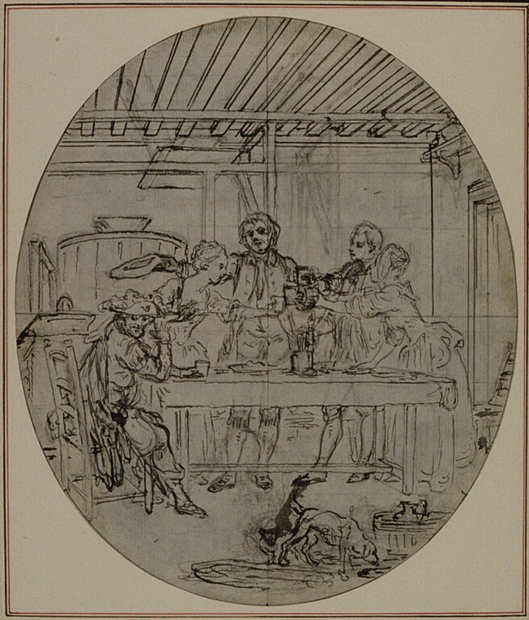 Estudio para una segunda edición, nunca publicada, de "La Partie de Chasse de Henri IV" de Colle, Acto III, Escena 10 de Hubert Francois Gravelot