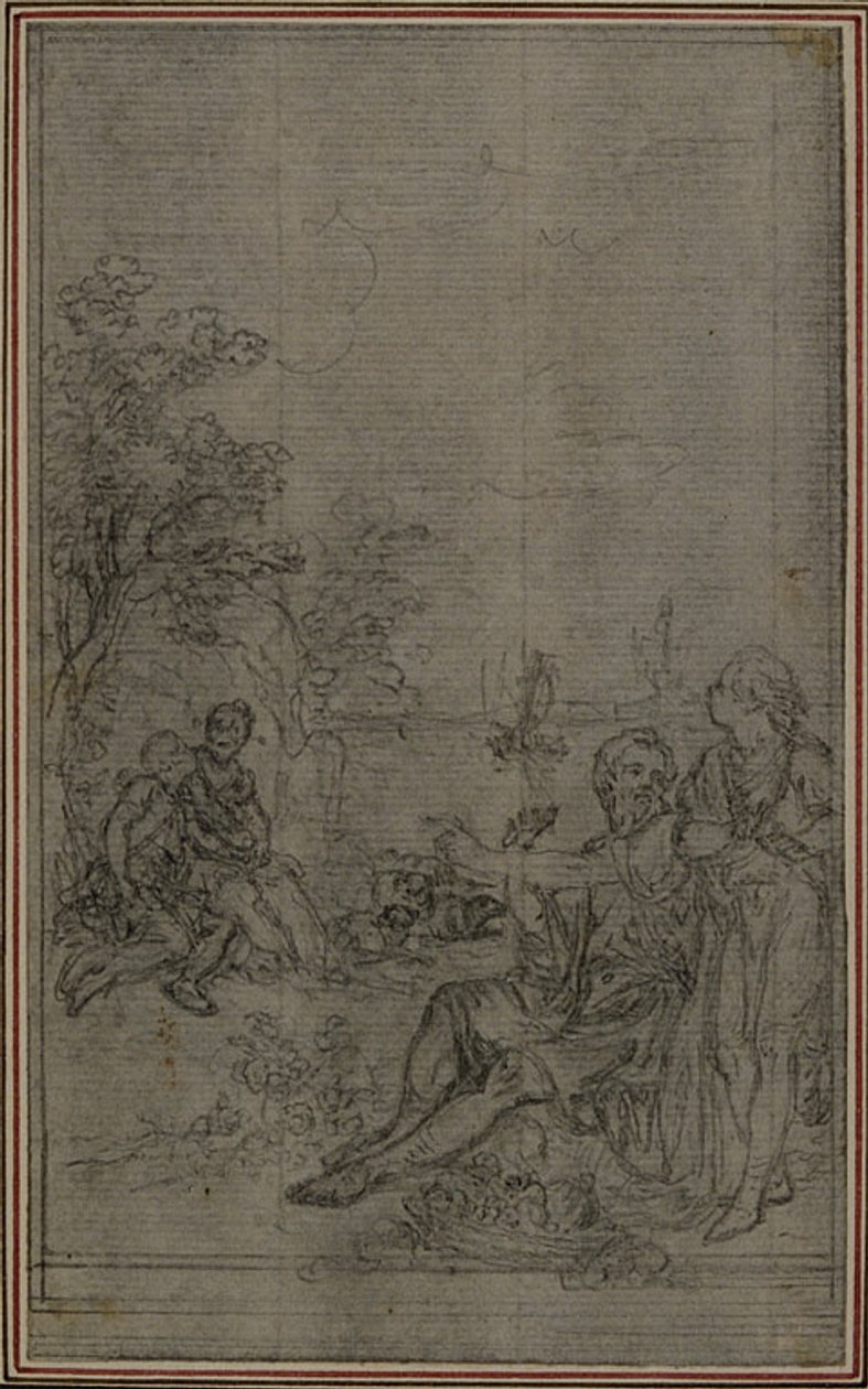 Estudio para la viñeta de "De la Nature des Choses" de Lucrecio, Vol. II, Libro IV de Hubert Francois Gravelot