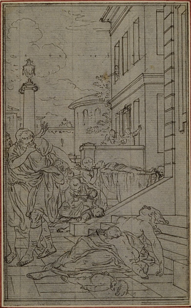 Estudio para la viñeta de "De la Nature des Choses" de Lucrecio, Vol. II, Libro VI de Hubert Francois Gravelot