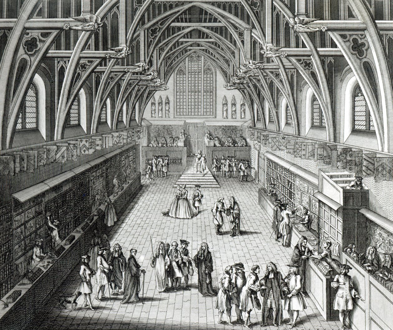 Westminster Hall, el primer día del término, un poema satírico, 1797 grabado por C. Mosley de Hubert Francois Gravelot