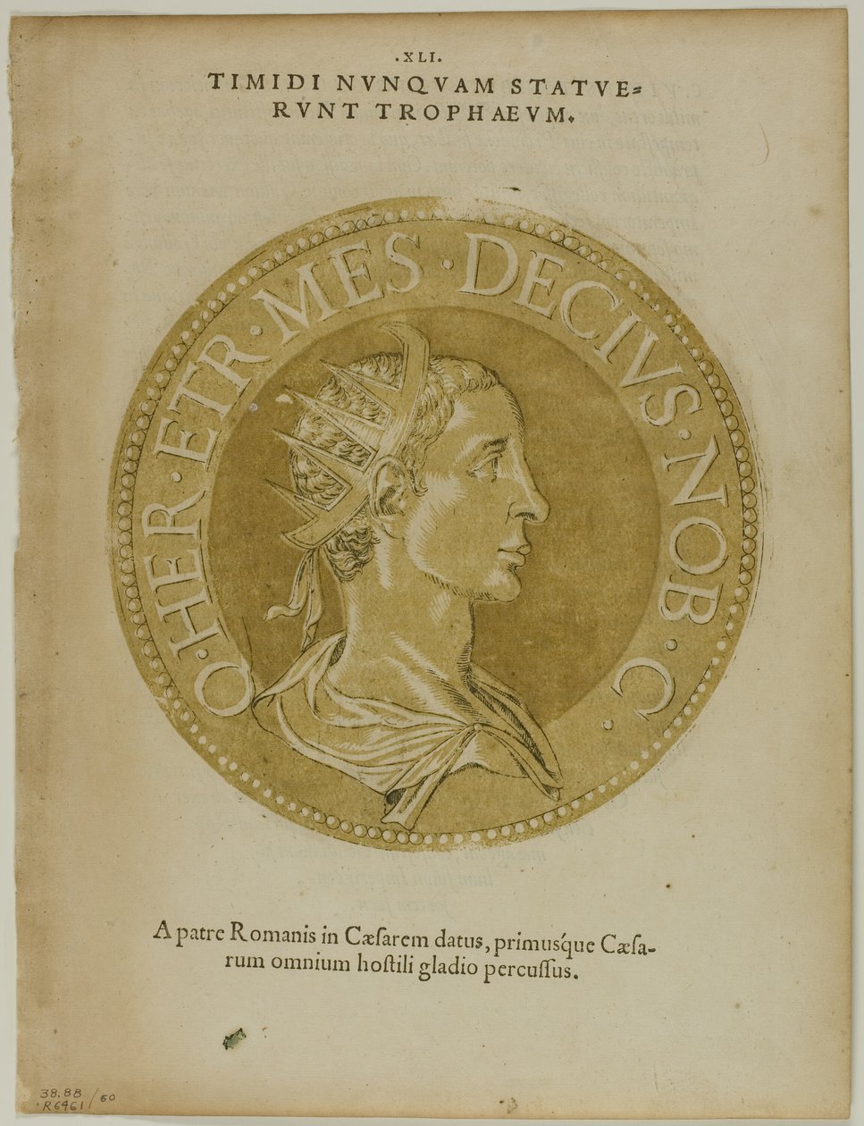 Emperador Decio de Icones Imperatorum Romanorum, lámina 60 de xilografías de libros del siglo XVI de Hubert Goltzius
