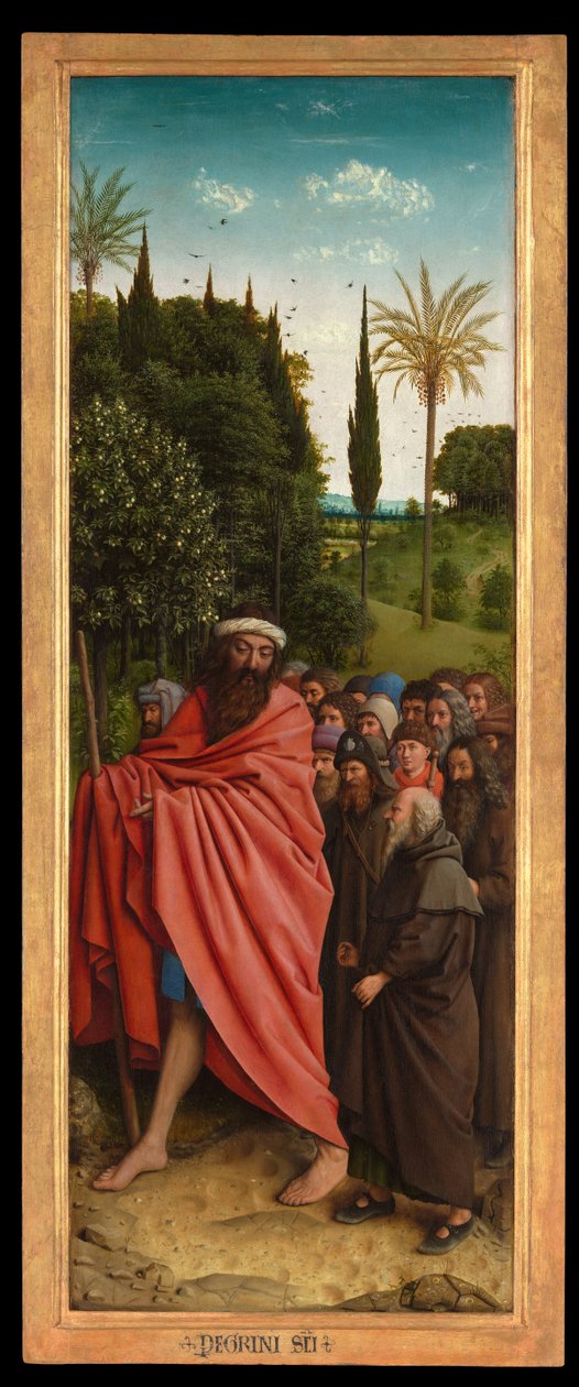 Los peregrinos guiados por San Cristóbal, del lado derecho del Retablo de Gante de Hubert & Jan van (1390 1441) Eyck