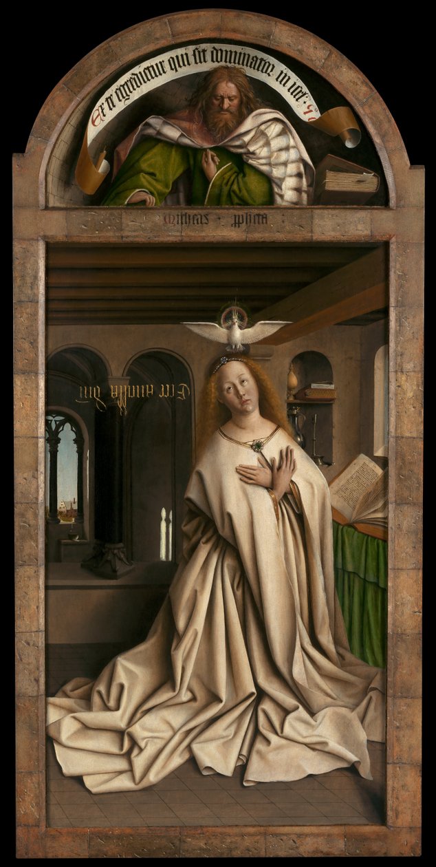 Lunette: El profeta Miqueas. Panel inferior: Virgen Anunciadora, del exterior del panel derecho del Retablo de Gante. de Hubert & Jan van (1390 1441) Eyck