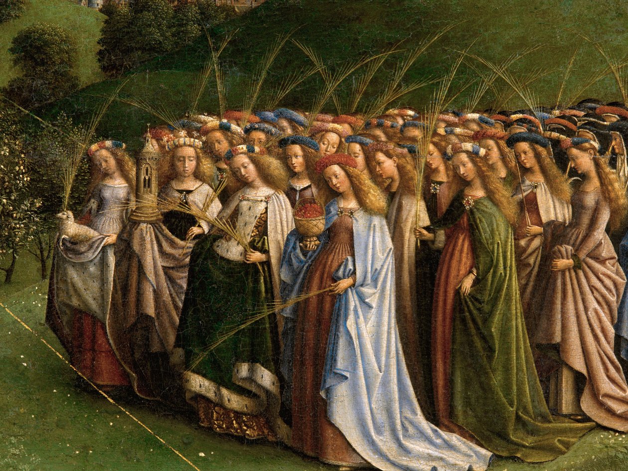 La Adoración del Cordero Místico, del Retablo de Gante, detalle de la mitad inferior del panel central de Hubert & Jan van (1390 1441) Eyck
