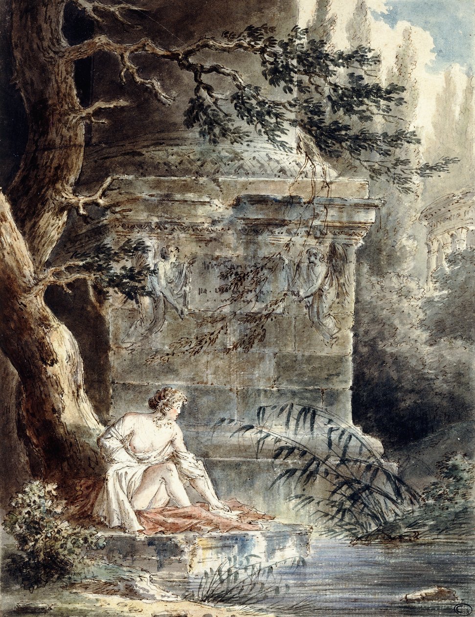 Un Joven Bañista cerca de una Columna de Hubert Robert