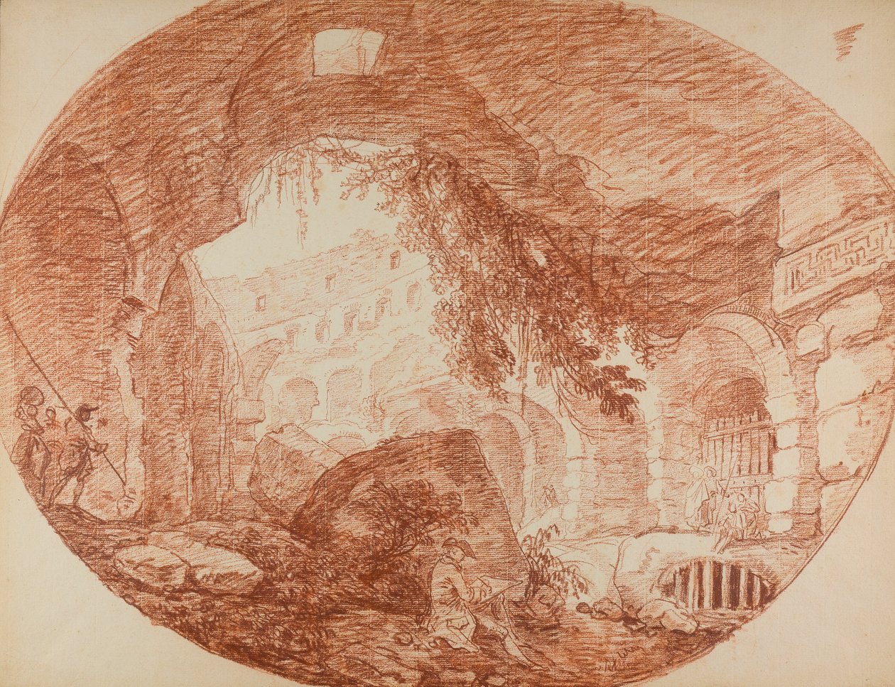 Un artista sentado en las ruinas del Coliseo de Hubert Robert