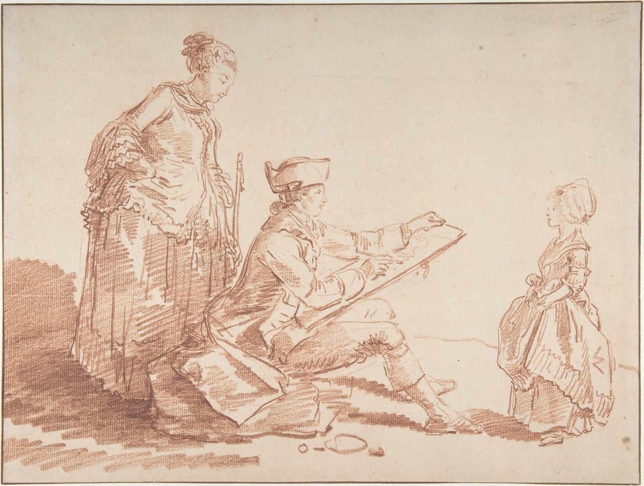 Un artista dibujando a una joven de Hubert Robert