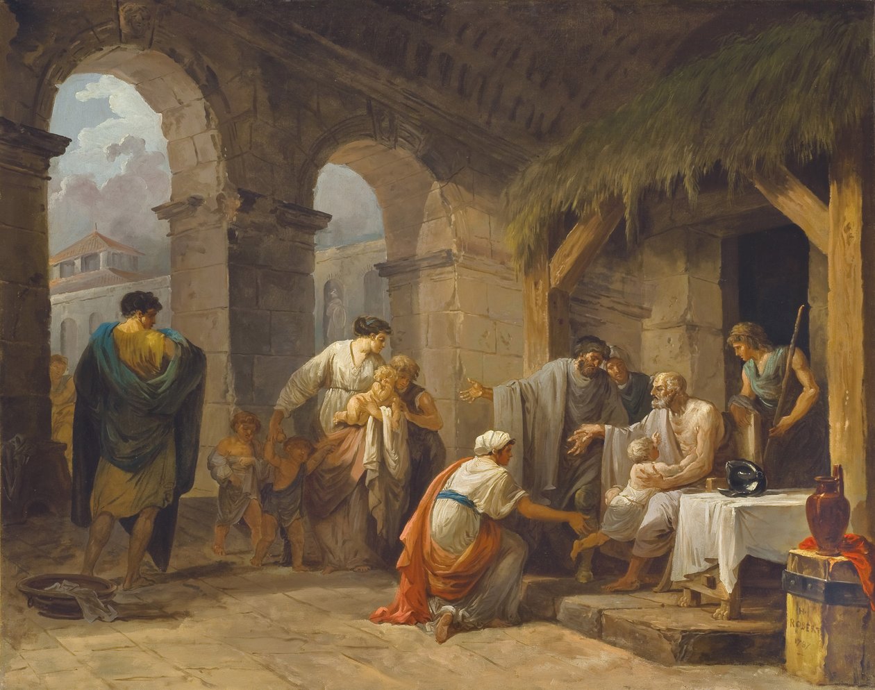 Belisario recibiendo la hospitalidad de un campesino que ha trabajado bajo sus órdenes, 1787 de Hubert Robert