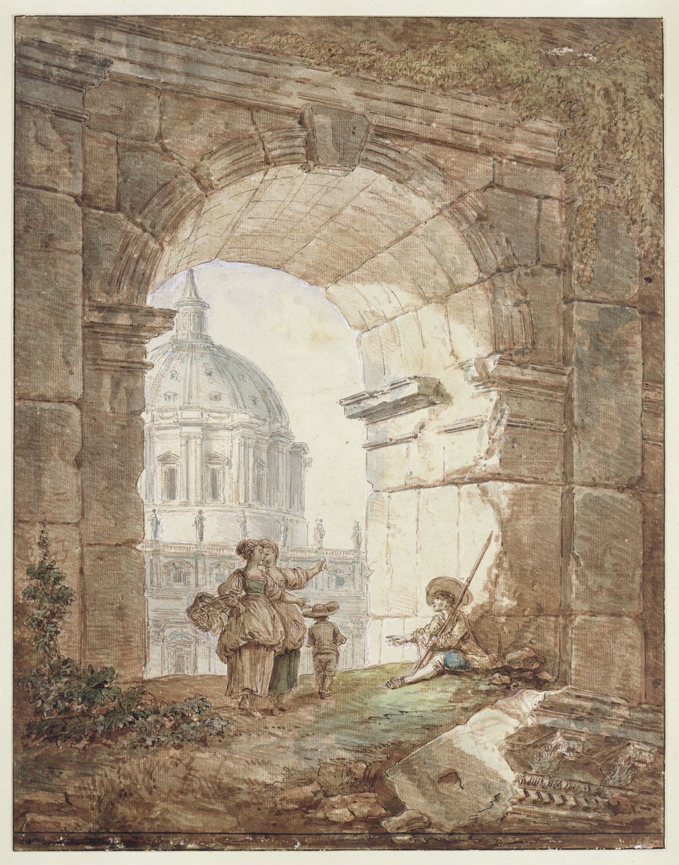 Vista de San Pedro en Roma (Capricho arquitectónico) de Hubert Robert