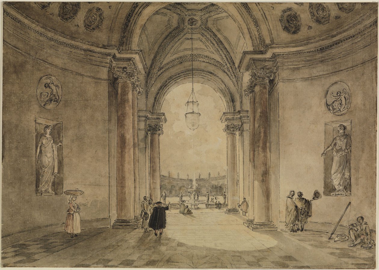 Vista a través del atrio del casino hacia el parterre del jardín de la Villa Albani de Hubert Robert