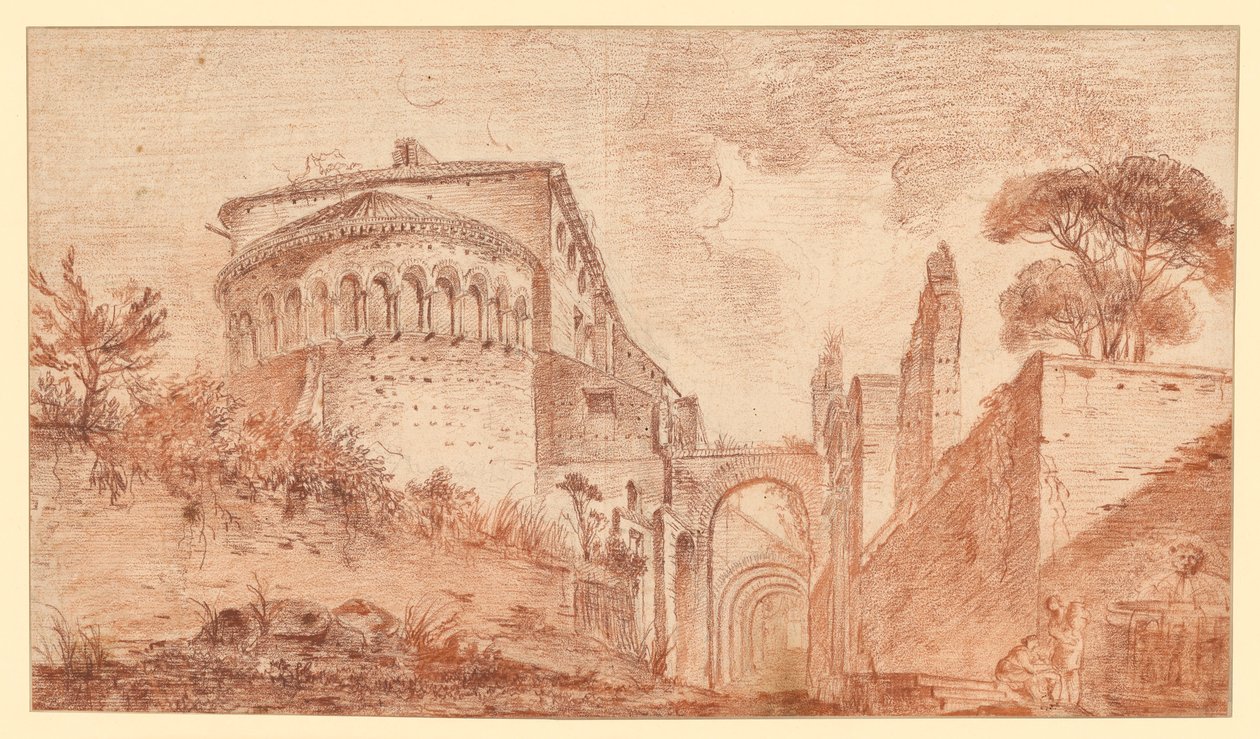 La iglesia de los Santos Juan y Pablo en Roma, vista desde el ábside de Hubert Robert