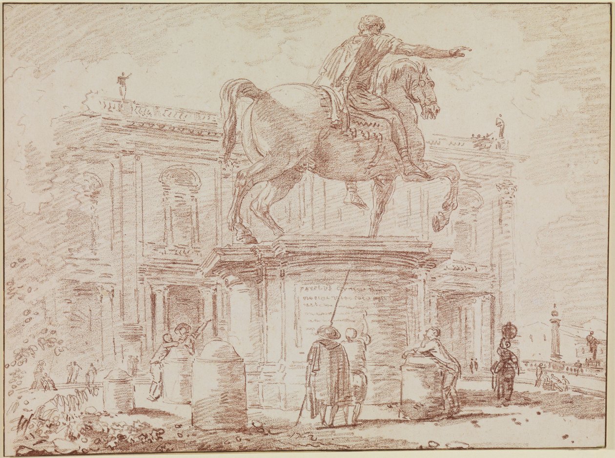 La estatua ecuestre de Marco Aurelio y el Palacio de los Conservadores en Roma de Hubert Robert