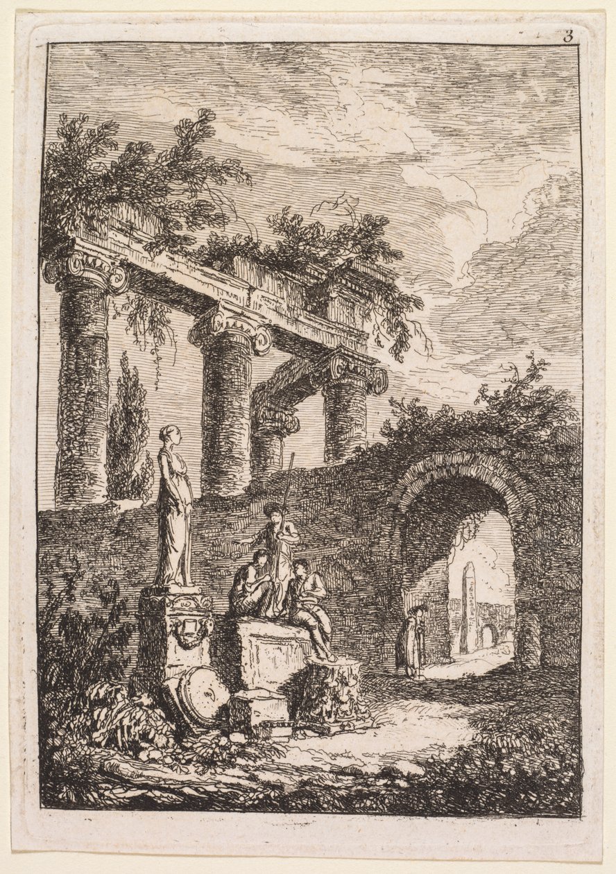Tardes en Roma: La estatua frente a las ruinas, 1763-1764 de Hubert Robert
