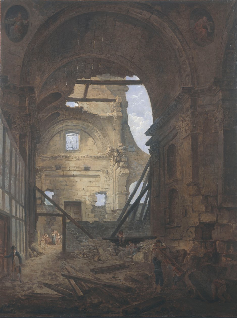Francés: La chapelle de la Sorbonne avec la voûte de la nef effondrée Iglesia de la Sorbona en ruinas de Hubert Robert