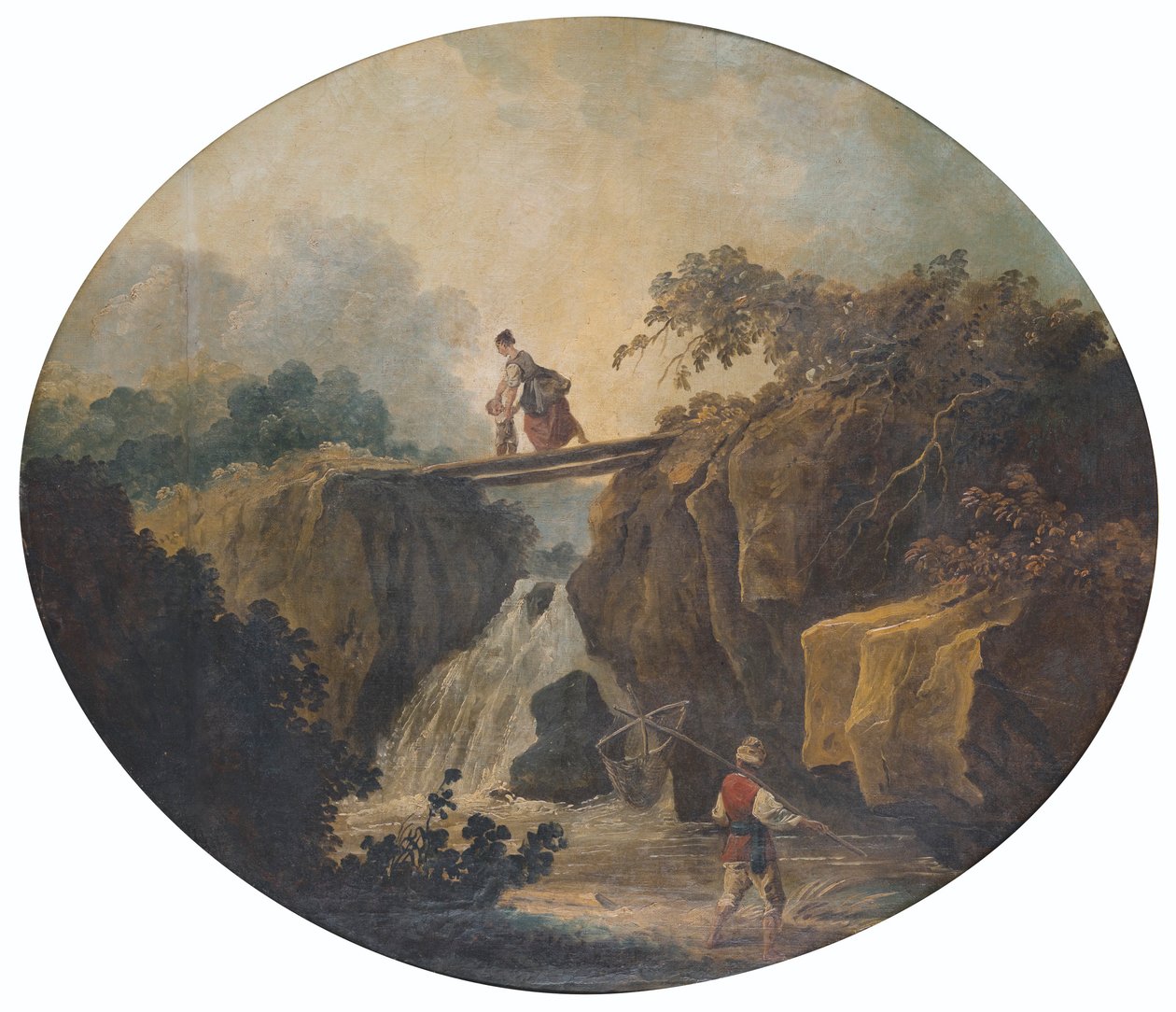 Francés: Paisaje de una cascada con un puente de Hubert Robert