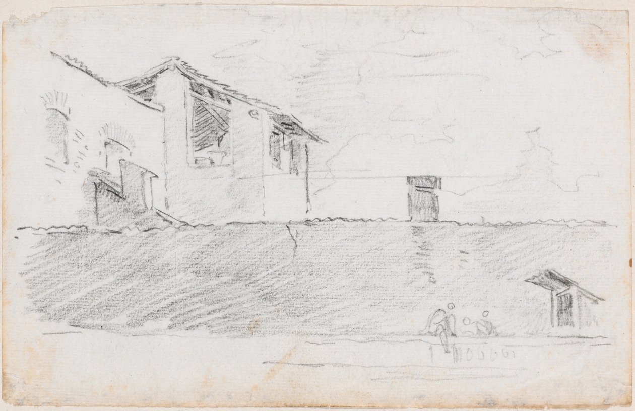 Tejados detrás de un Muro de Hubert Robert