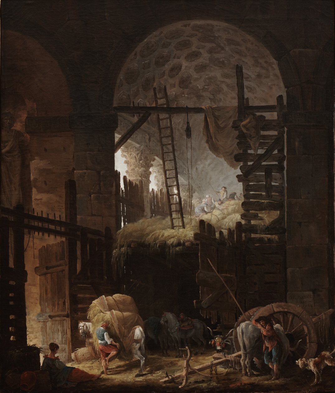 Interior de la Villa Giulia con segadores de Hubert Robert