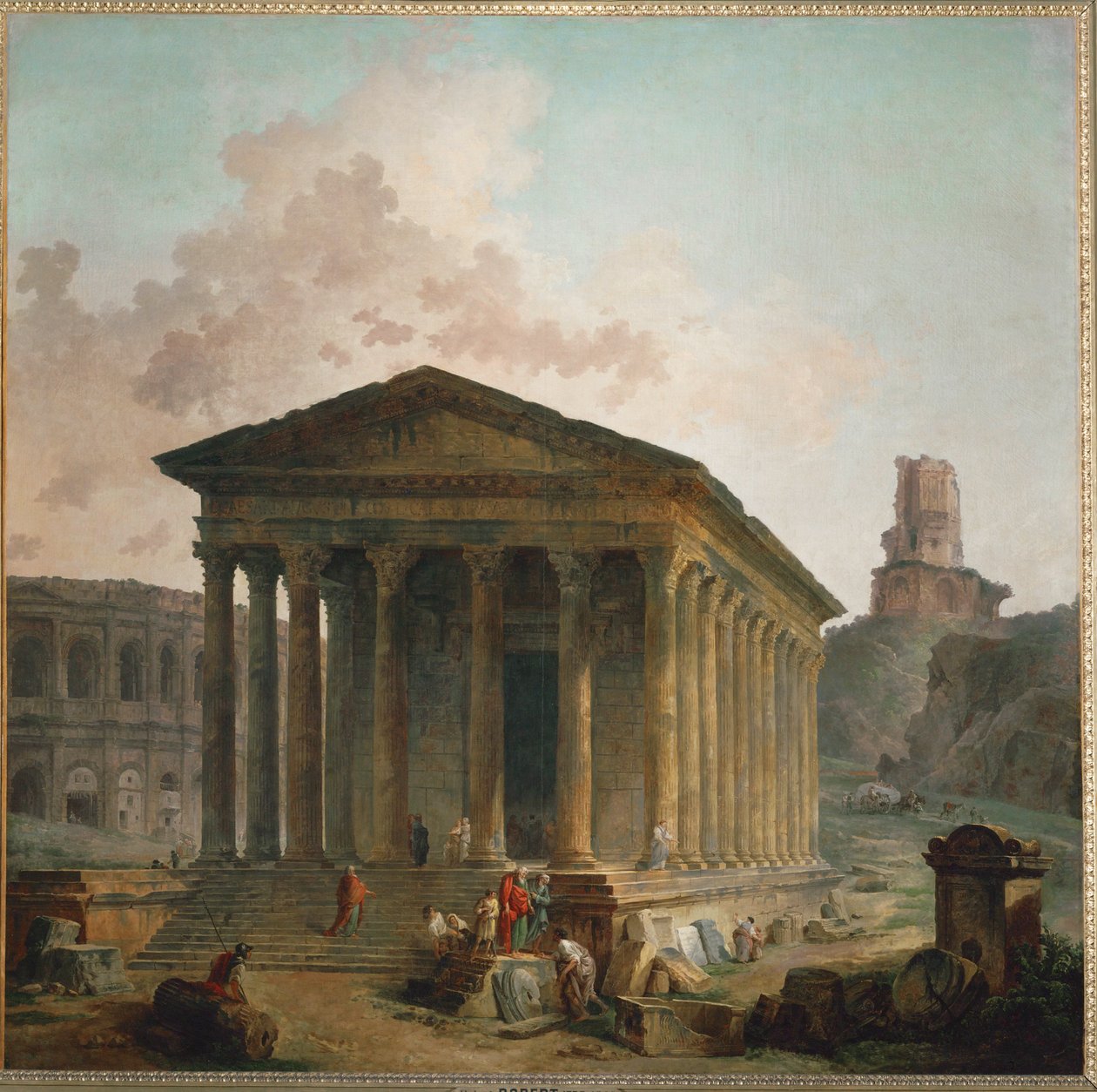 La maison carree a Nimes (óleo sobre lienzo) de Hubert Robert