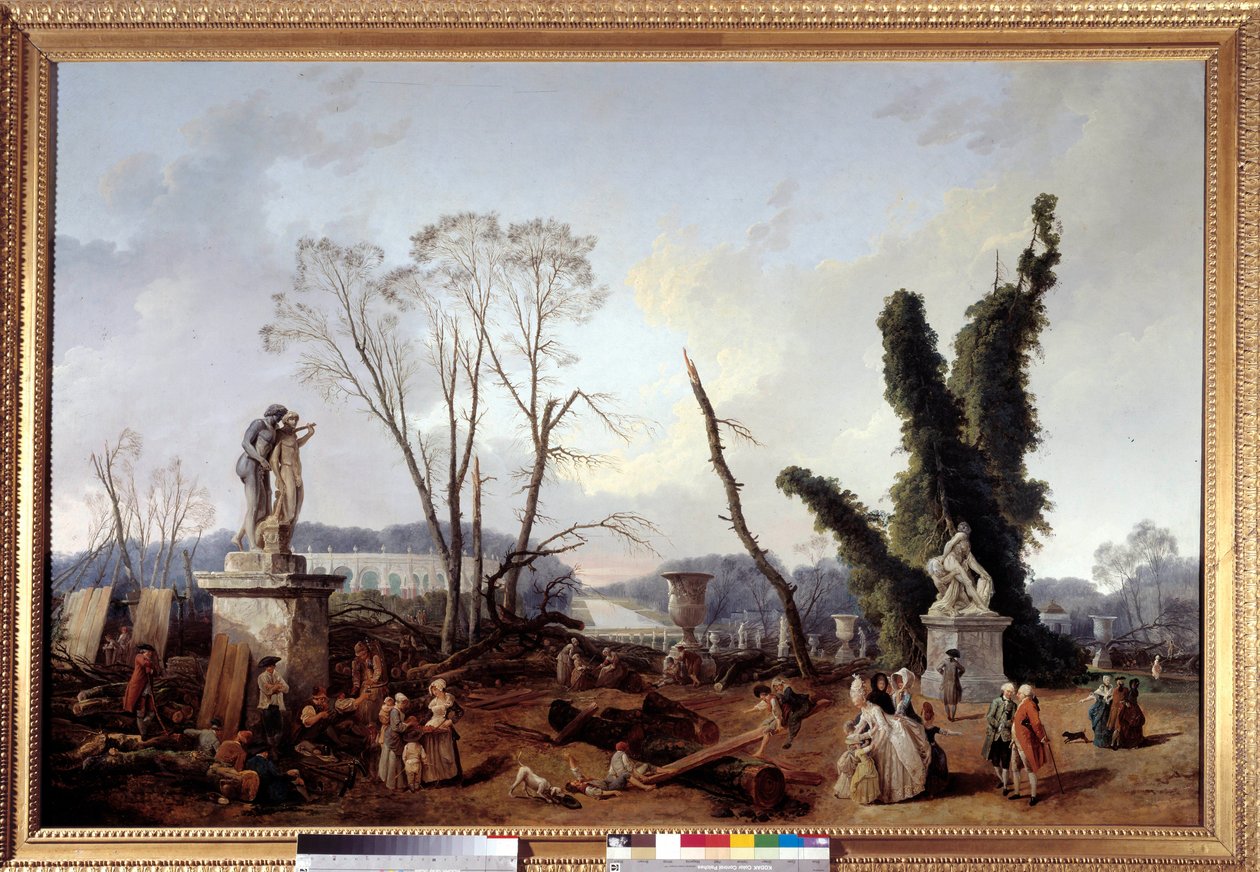 Le Carpet Vert en el momento de la tala de árboles en el invierno de 1774-1775 en los jardines de Versalles (en primer plano, el Rey Luis XVI y la Reina María Antonieta). El tapiz verde también se llama la alameda real. de Hubert Robert