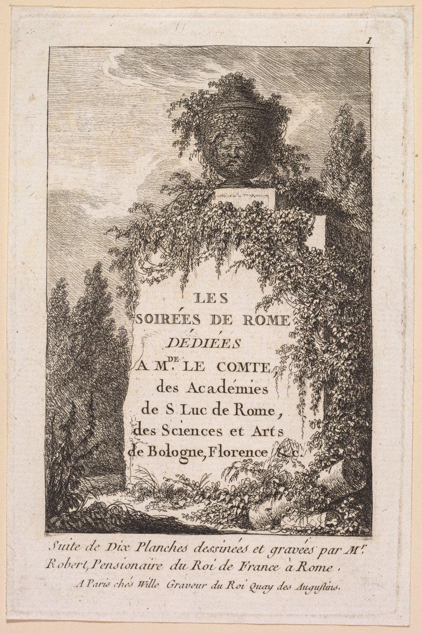 Les Soirées de Rome: Página de Título, 1763-1764 de Hubert Robert
