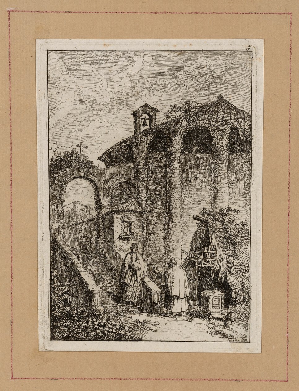Placa cinco de Tardes en Roma de Hubert Robert