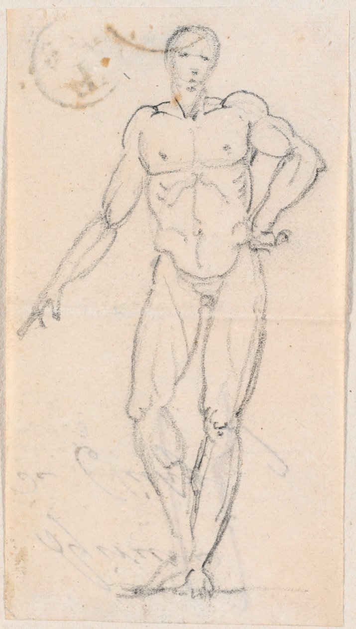 Estatua de un desnudo masculino con la mano en la cadera de Hubert Robert