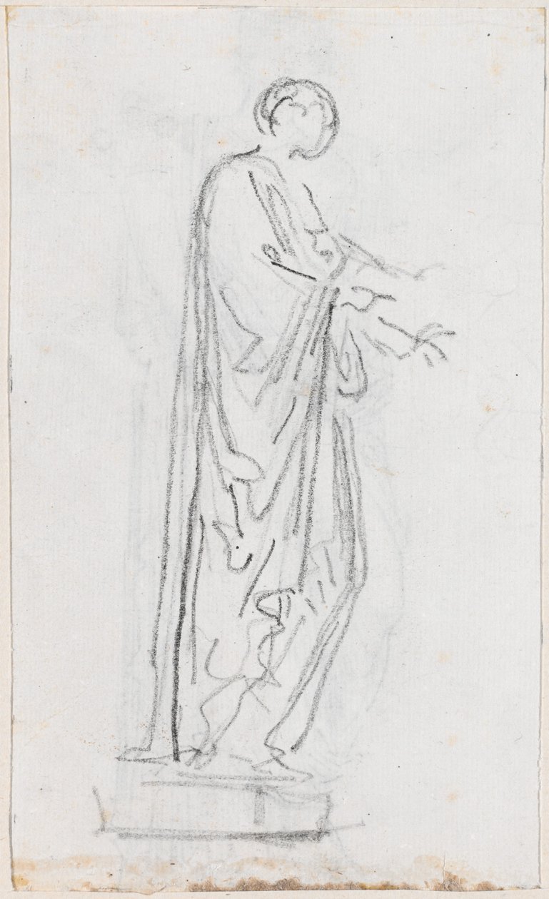 Estatua de una mujer romana (¿Deidad femenina?) vista de lado (verso) de Hubert Robert