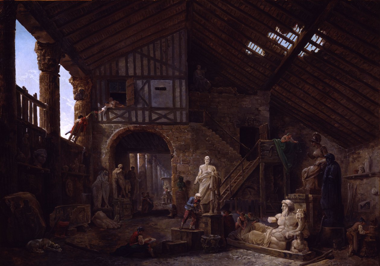 Taller de un restaurador de antigüedades en Roma de Hubert Robert