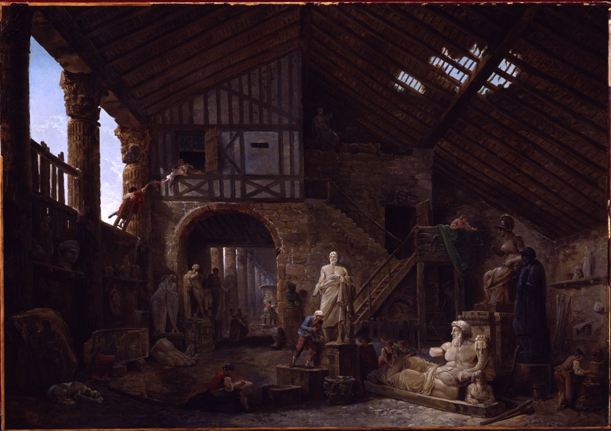 Taller de un restaurador de antigüedades en Roma de Hubert Robert