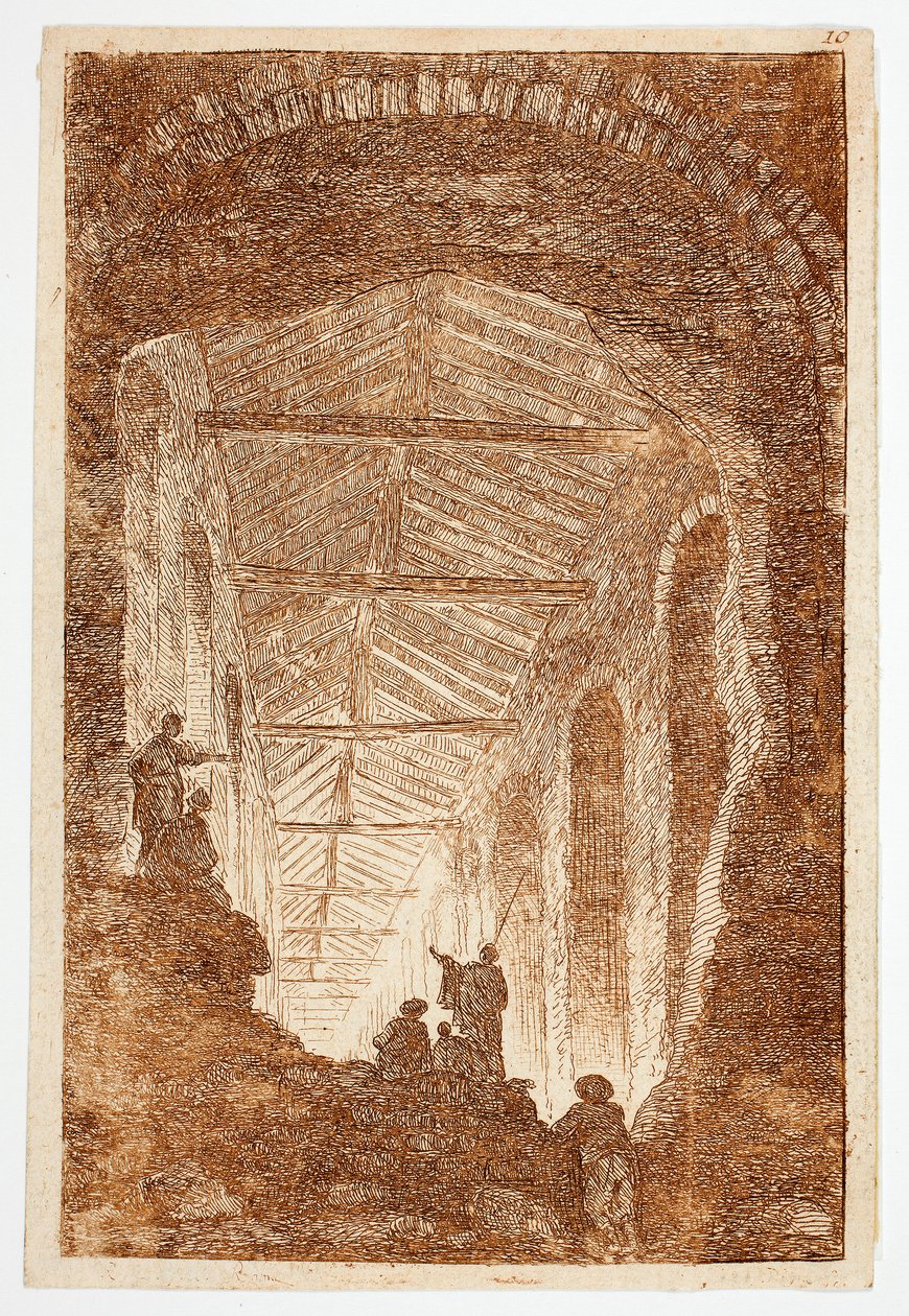 La Galería de Antigüedades, plato diez de Les Soirées de Rome de Hubert Robert