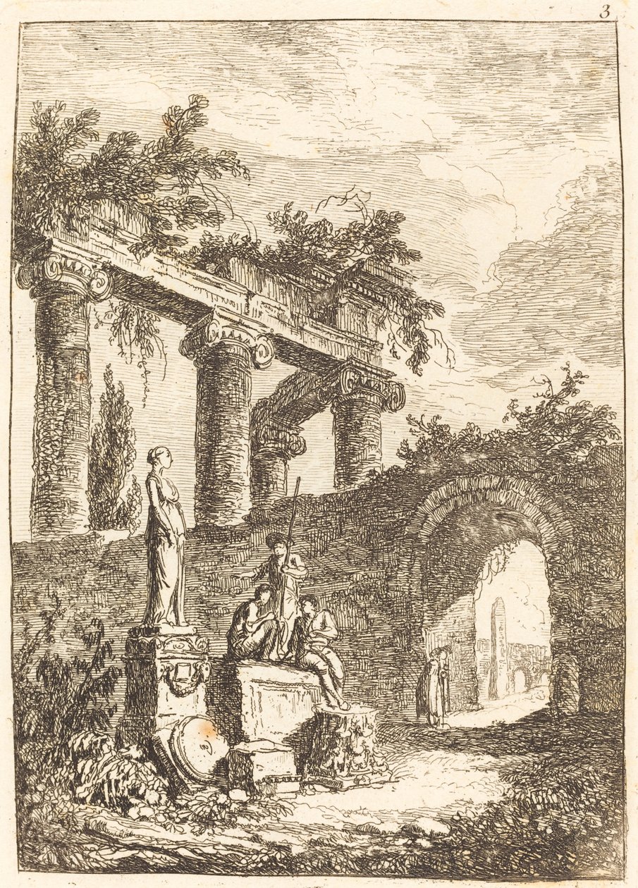 La estatua ante las ruinas de Hubert Robert
