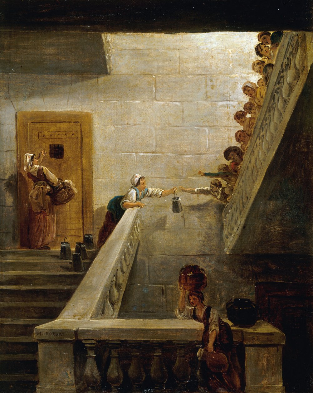 La distribución de leche en la prisión de Saint-Lazare, ca 1794 de Hubert Robert