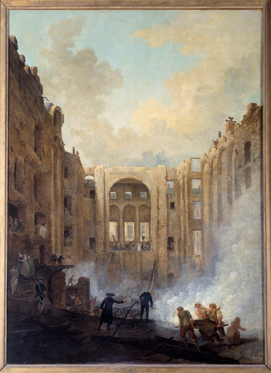 El incendio de la Ópera en el Palais Royal (París) de Hubert Robert