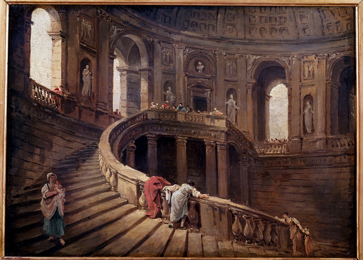 La escalera giratoria del Palazzo Farnese en Caprarola de Hubert Robert