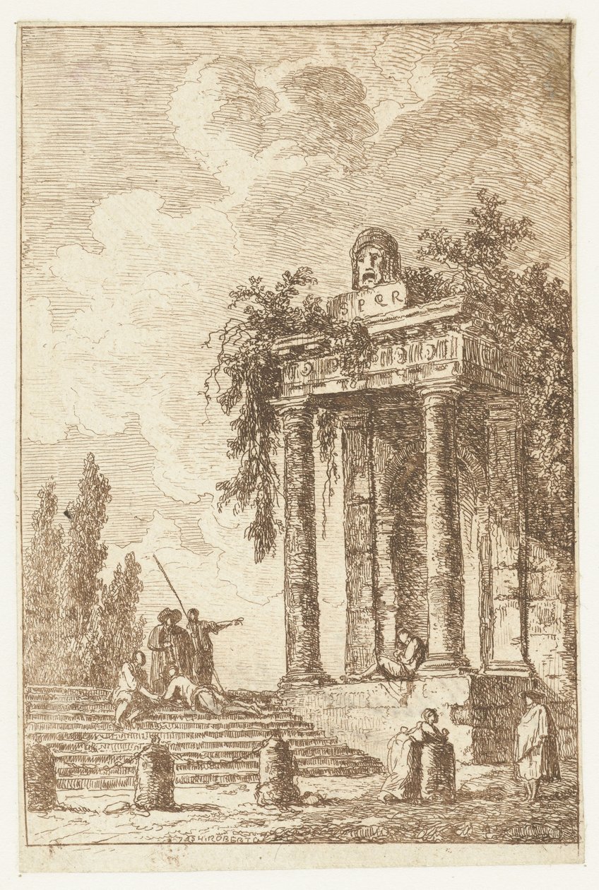 Escaleras con los cuatro hitos Les Soirees de Rome (título de la serie) Roman Faces` (título de la serie) de Hubert Robert