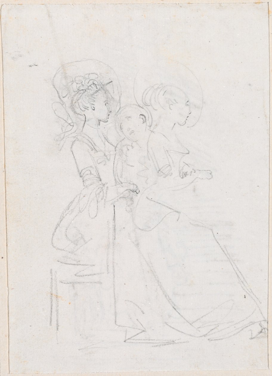 Dos Mujeres Sentadas con Figura Masculina entre Ellas [verso] de Hubert Robert