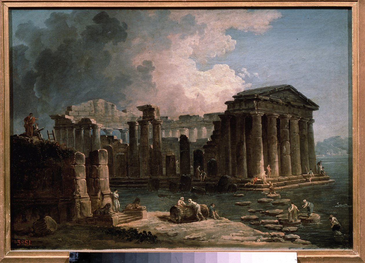 Un templo rodeado de aguas. Pintura de Hubert Robert (1733-1808), óleo sobre lienzo, alrededor de 1780, arte francés. Estado A. Museo Pushkin de Bellas Artes, Moscú. de Hubert Robert