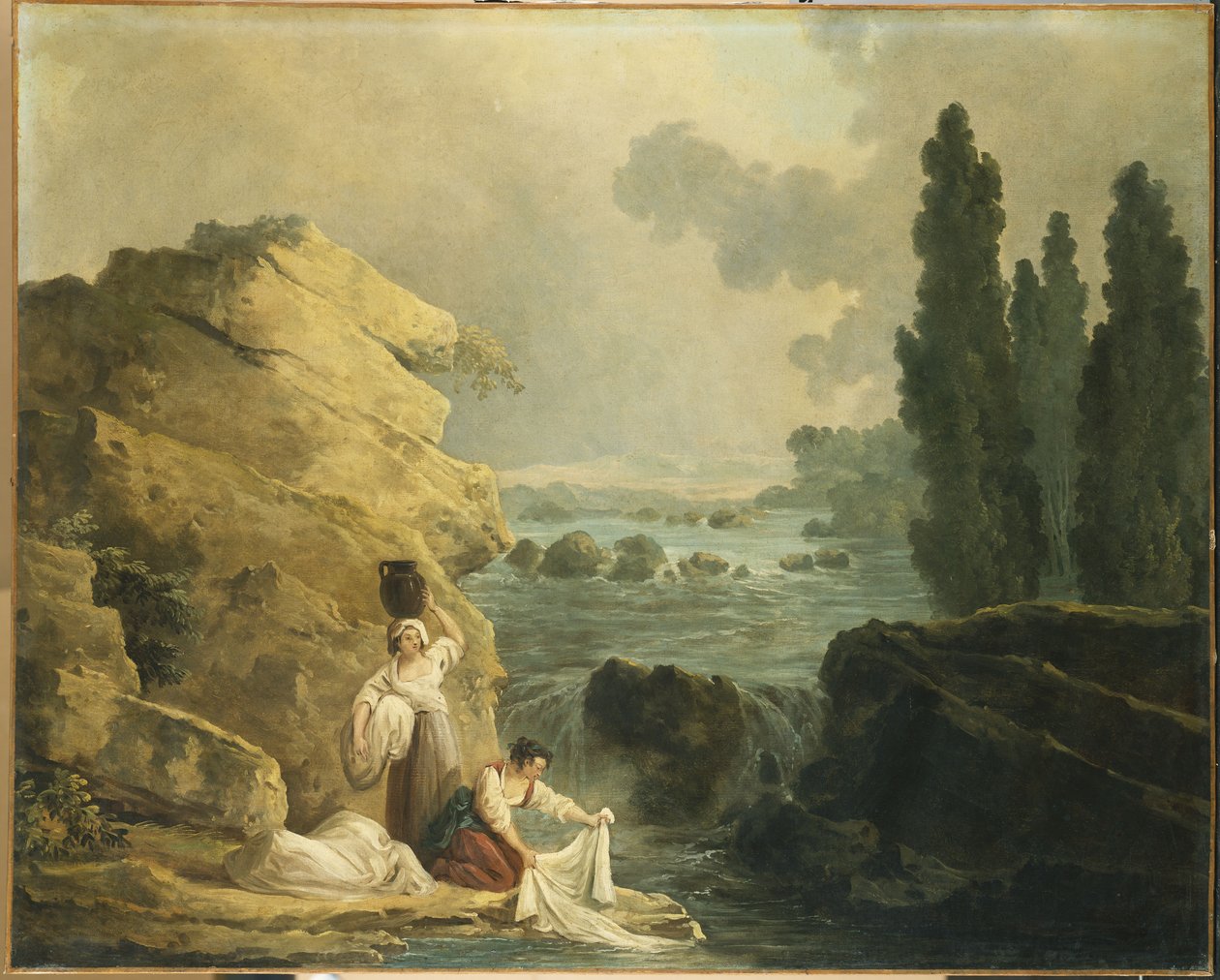 Lavanderas junto a una cascada de Hubert Robert
