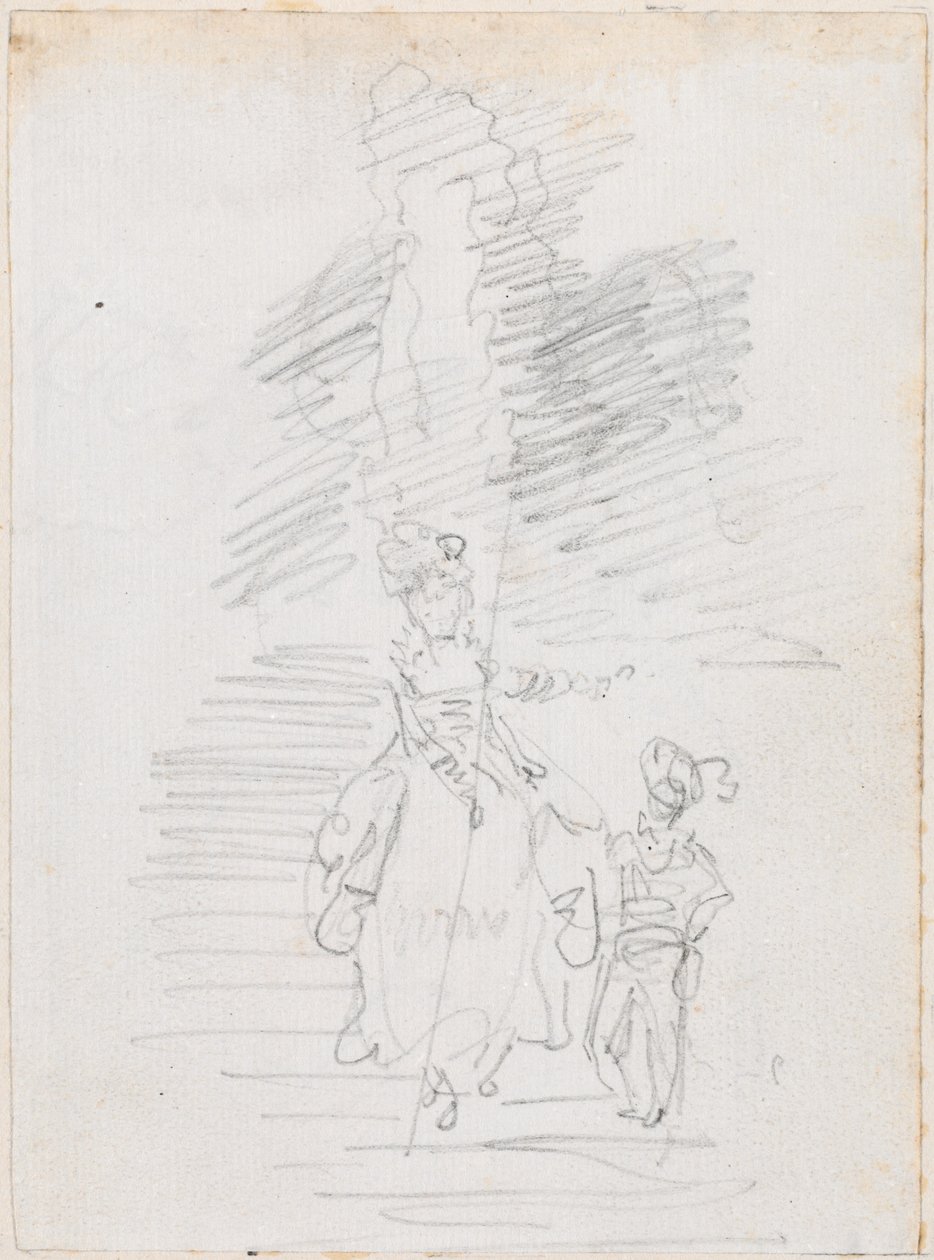 Mujer y Figura Masculina Menor en Gran Escalera [recto] de Hubert Robert