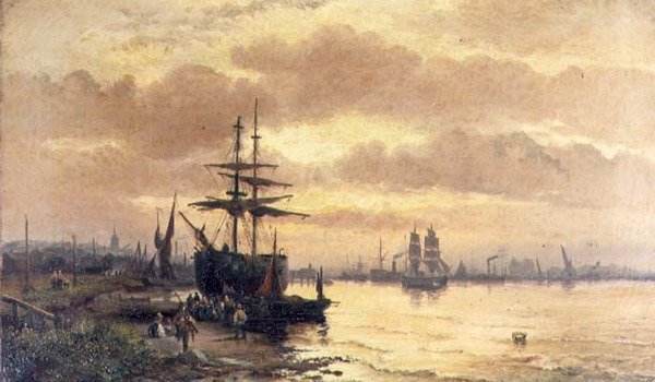 Pescadores en la Orilla de un Estuario al Atardecer de Hubert Thornley