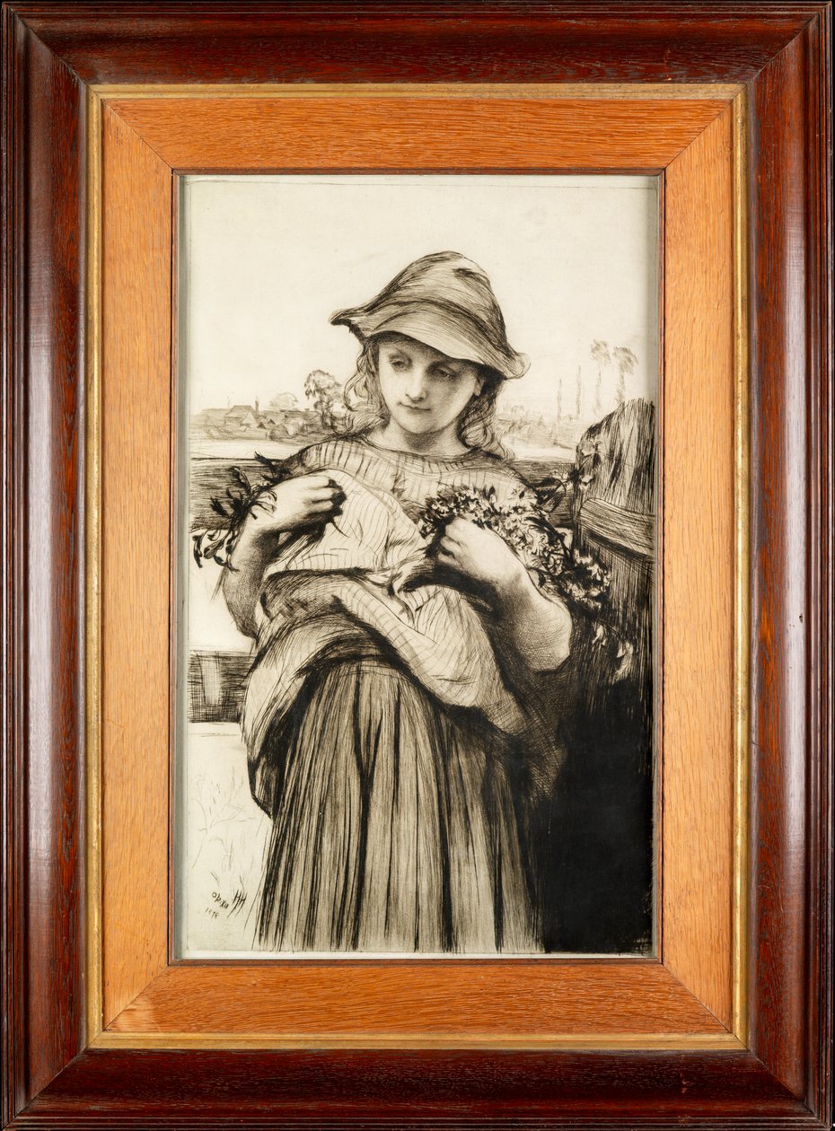 Una niña con flores de Hubert von Herkomer