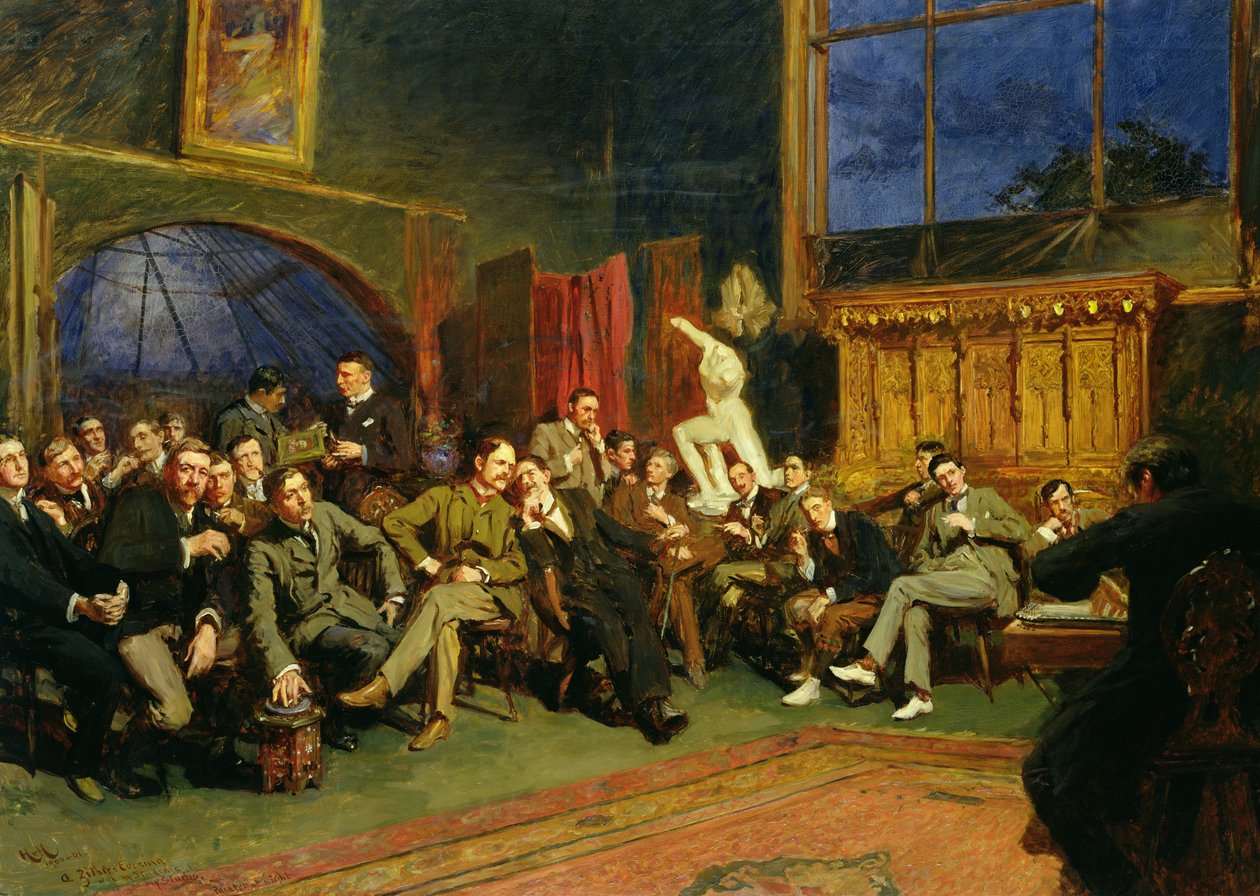 Tarde en el estudio con mis estudiantes, 1886 de Hubert von Herkomer