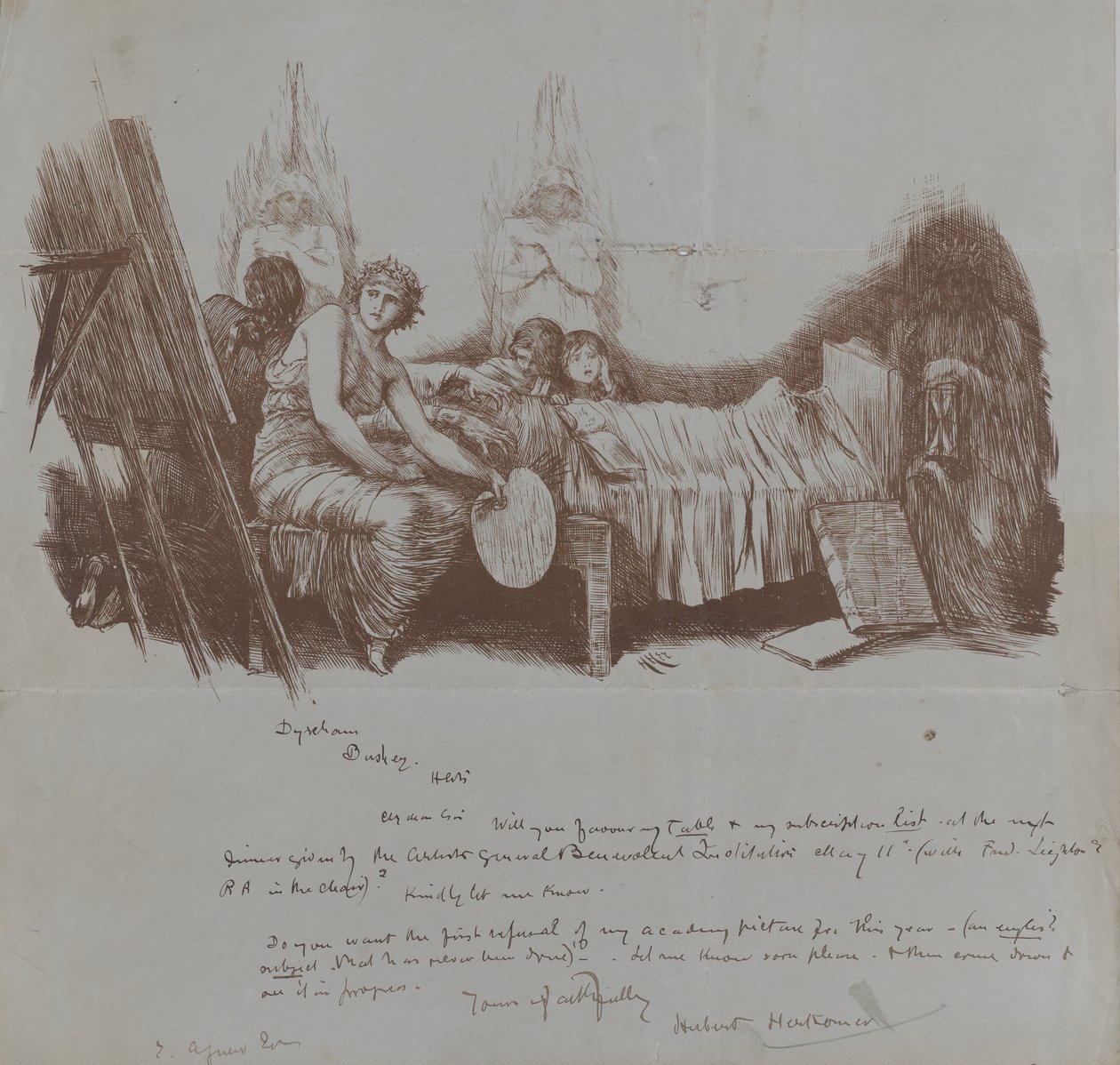 Invitación a una cena benéfica de Hubert von Herkomer a Thomas Agnew, 1877-78 de Hubert von Herkomer