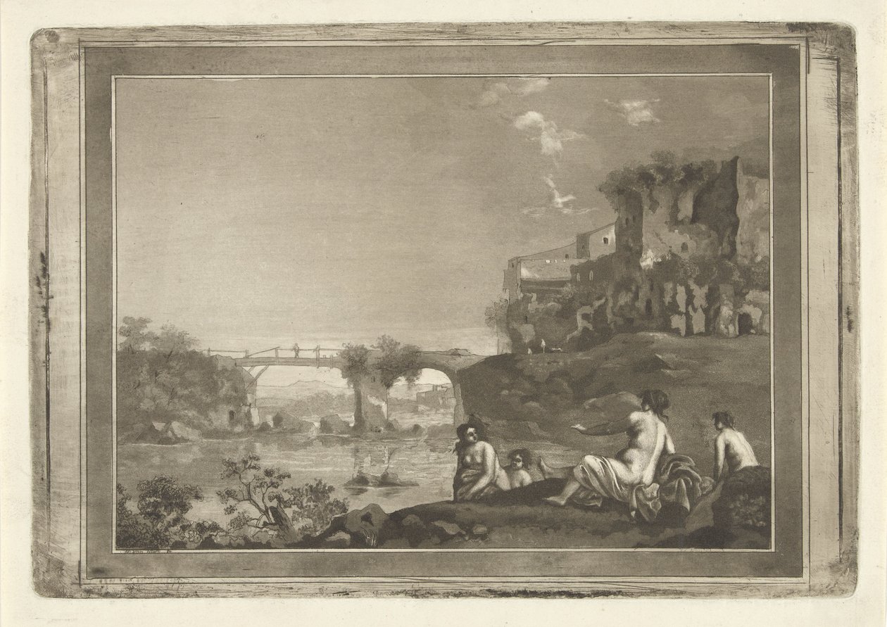Paisaje con ninfas bañándose de Hubertus van Hove