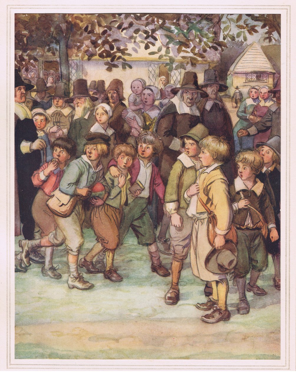 Una multitud de escolares ansiosos y curiosos de Hugh Thomson