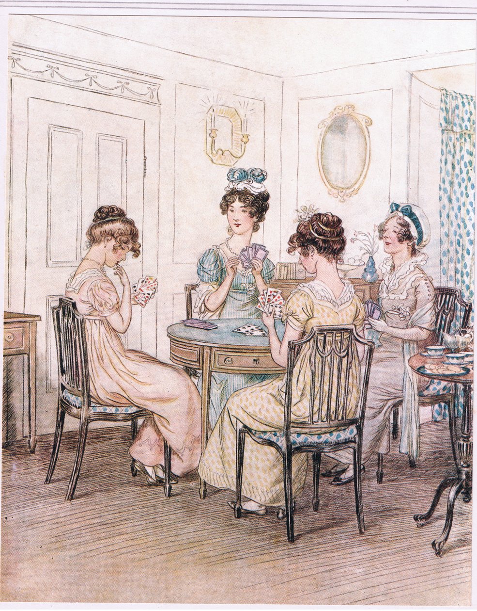 Señorita Willoughby: Probablemente pasaremos la noche aquí con la señorita Susan en la mesa de cartas de Hugh Thomson