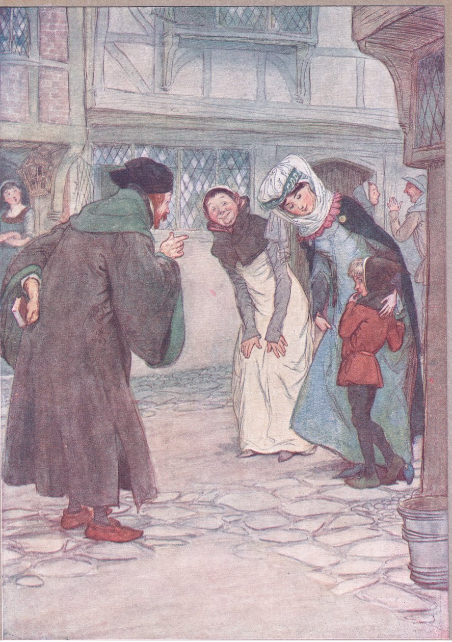 Vamos, bribón, responde a tu amo, no tengas miedo, ilustración de Las Alegres Comadres de Windsor, 1910 de Hugh Thomson