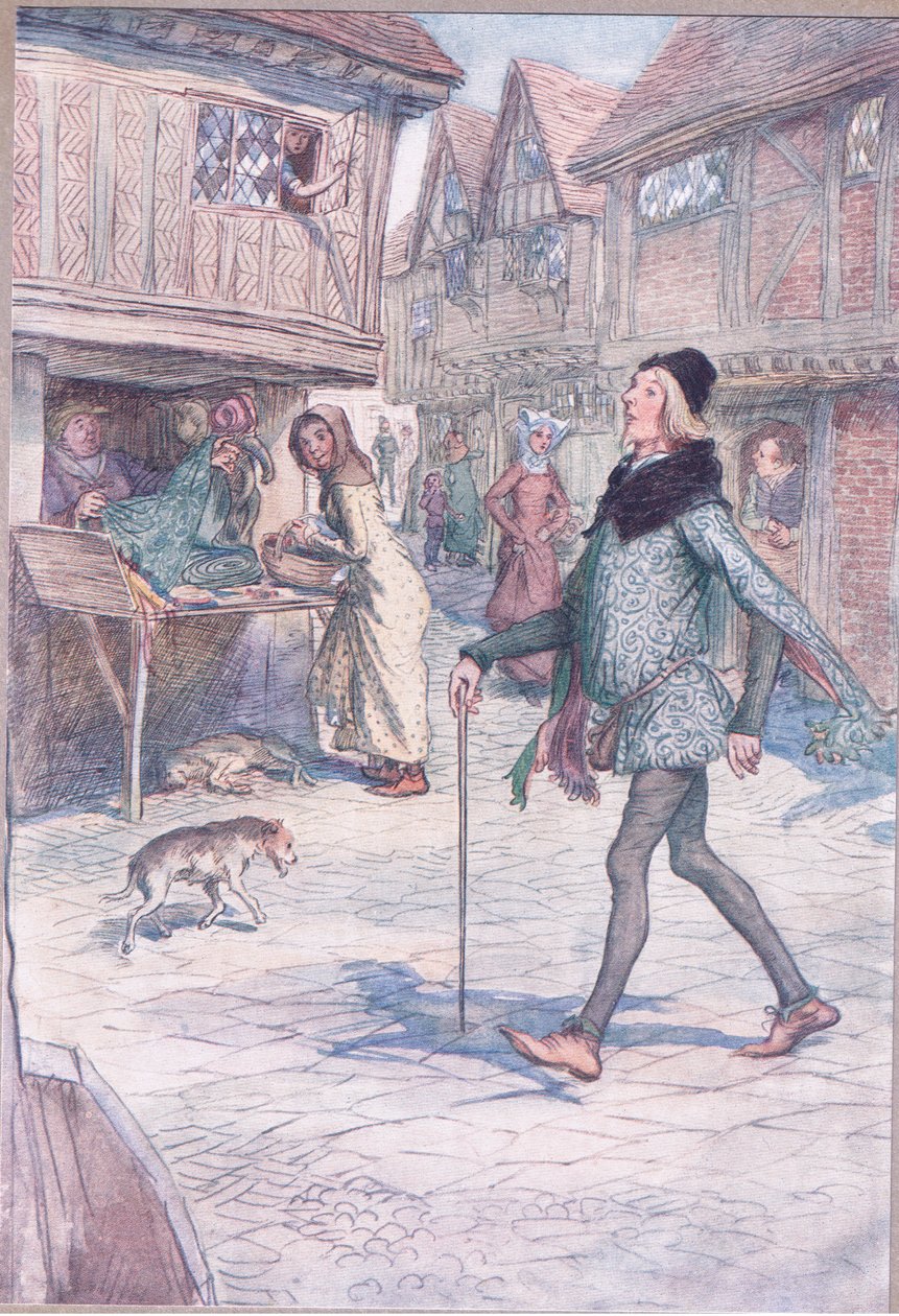 ¿No levanta la cabeza, como si fuera? ¿Y camina con paso firme?, ilustración de Las Alegres Comadres de Windsor, 1910 de Hugh Thomson